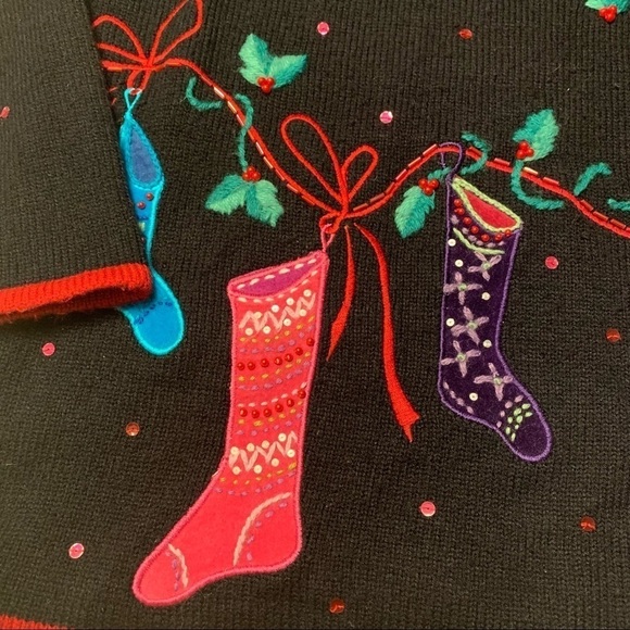 Karen Scott Sport Beaded & Appliquéd Christmas Stocking Sweater size Med… - Picture 6 of 10